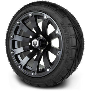 MODZ® 14" Bomber Matte Black Wheels & Street Tires Combo (MODZ Guardian 205/30-14)
