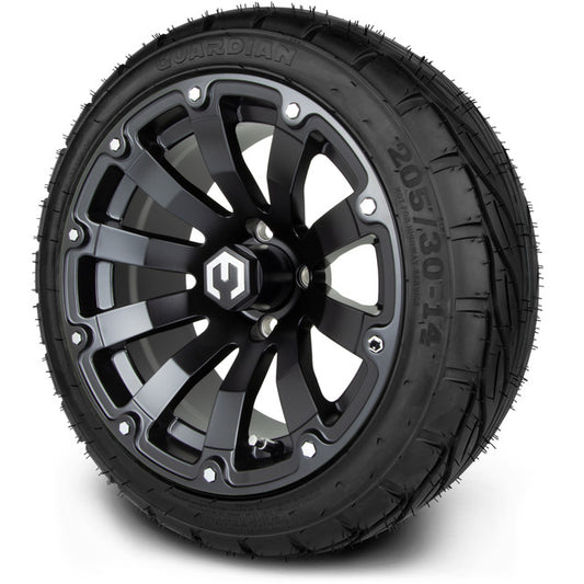 MODZ® 14" Bomber Matte Black Wheels & Street Tires Combo (MODZ Guardian 205/30-14)