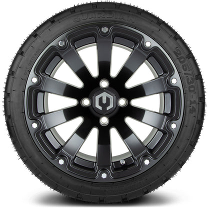 MODZ® 14" Bomber Matte Black Wheels & Street Tires Combo (Odyssey Tesseract Steel Belted Radial 215/35-14)