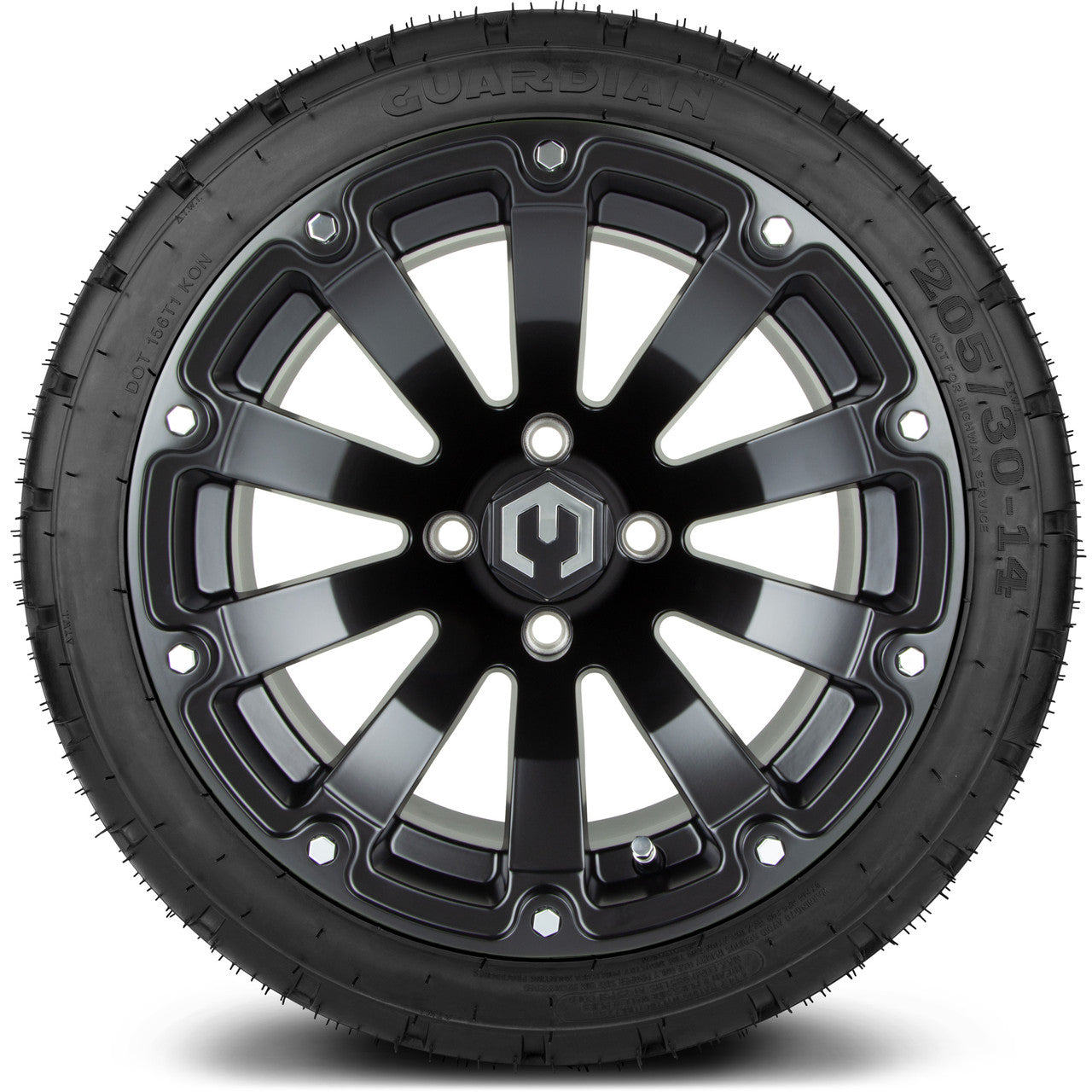MODZ® 14" Bomber Matte Black Wheels & Street Tires Combo (Odyssey Tesseract Steel Belted Radial 215/50-14)