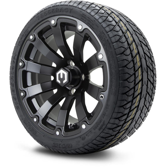 MODZ® 14" Bomber Matte Black Wheels & Street Tires Combo (Odyssey Tesseract Steel Belted Radial 215/35-14)