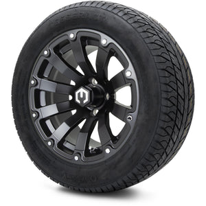 MODZ® 14" Bomber Matte Black Wheels & Street Tires Combo (Odyssey Tesseract Steel Belted Radial 215/50-14)