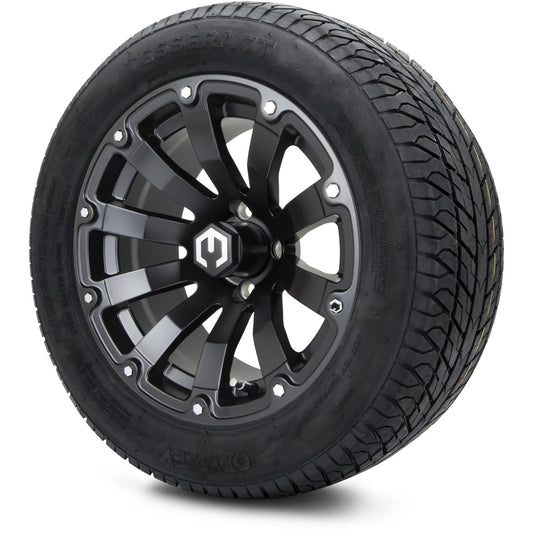 MODZ® 14" Bomber Matte Black Wheels & Street Tires Combo (Odyssey Tesseract Steel Belted Radial 215/50-14)