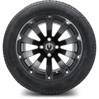 MODZ® 14" Bomber Matte Black Wheels & Street Tires Combo (Odyssey Tesseract Steel Belted Radial 215/50-14)