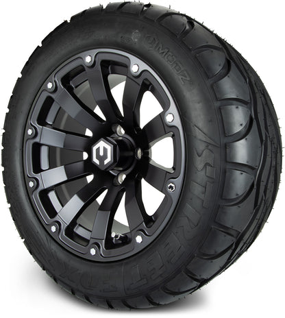 MODZ® 14" Bomber Matte Black Wheels & Street Tires Combo (Arisun Cruze 205/30-14)