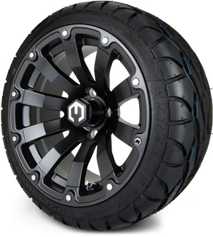 MODZ® 14" Bomber Matte Black Wheels & Street Tires Combo (MODZ Street Fox Radial 205/40-14)