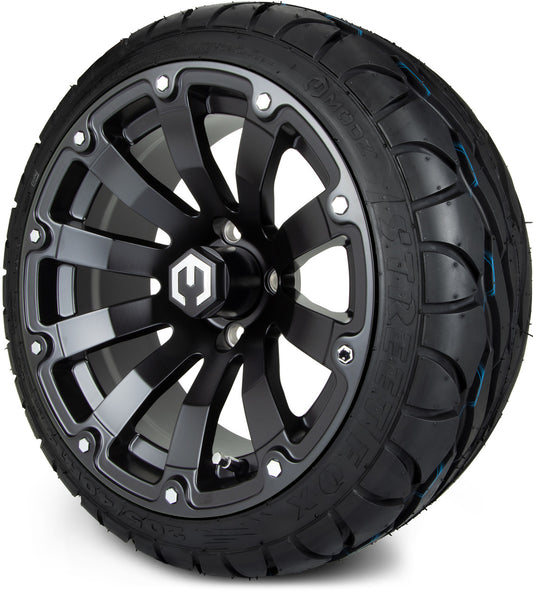 MODZ® 14" Bomber Matte Black Wheels & Street Tires Combo (MODZ Street Fox Radial 205/40-14)