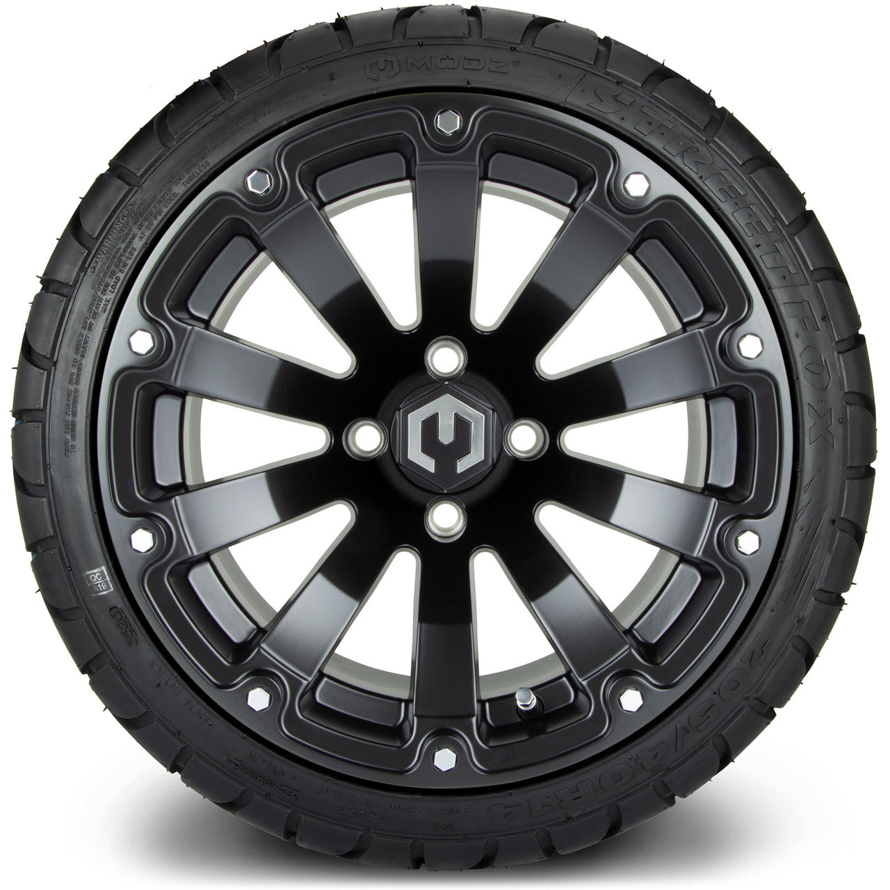 MODZ® 14" Bomber Matte Black Wheels & Street Tires Combo (Arisun Cruze 205/30-14)