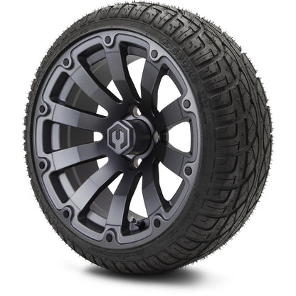 MODZ® 14" Bomber Matte Gunmetal Wheels & Street Tires Combo (Odyssey Tesseract Steel Belted Radial 215/50-14)