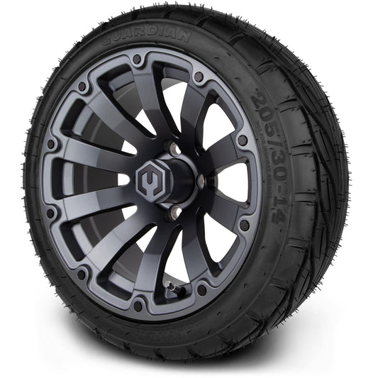 MODZ® 14" Bomber Matte Gunmetal Wheels & Street Tires Combo (MODZ Guardian 205/30-14)
