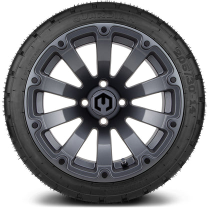 MODZ® 14" Bomber Matte Gunmetal Wheels & Street Tires Combo (MODZ Street Fox Radial 205/40-14)