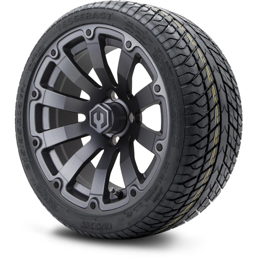 MODZ® 14" Bomber Matte Gunmetal Wheels & Street Tires Combo (Odyssey Tesseract Steel Belted Radial 215/35-14)