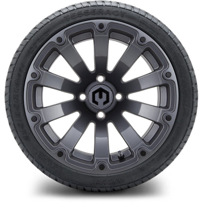 MODZ® 14" Bomber Matte Gunmetal Wheels & Street Tires Combo (Odyssey Tesseract Steel Belted Radial 215/35-14)