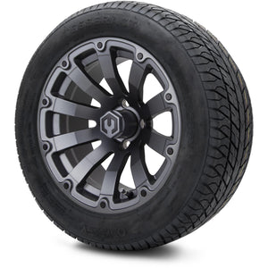 MODZ® 14" Bomber Matte Gunmetal Wheels & Street Tires Combo (Odyssey Tesseract Steel Belted Radial 215/50-14)