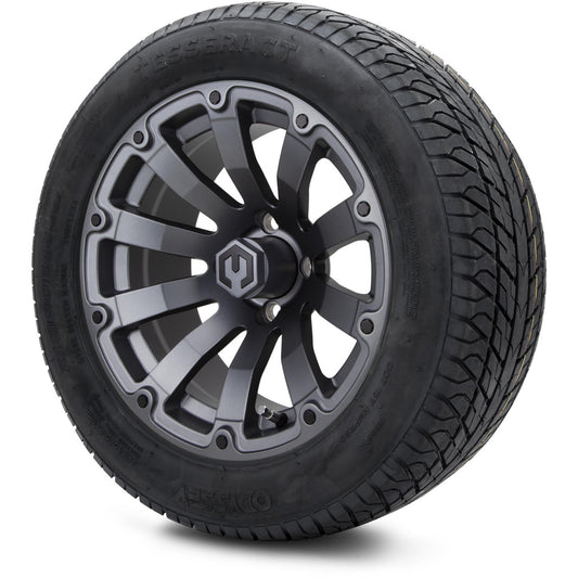 MODZ® 14" Bomber Matte Gunmetal Wheels & Street Tires Combo (Odyssey Tesseract Steel Belted Radial 215/50-14)