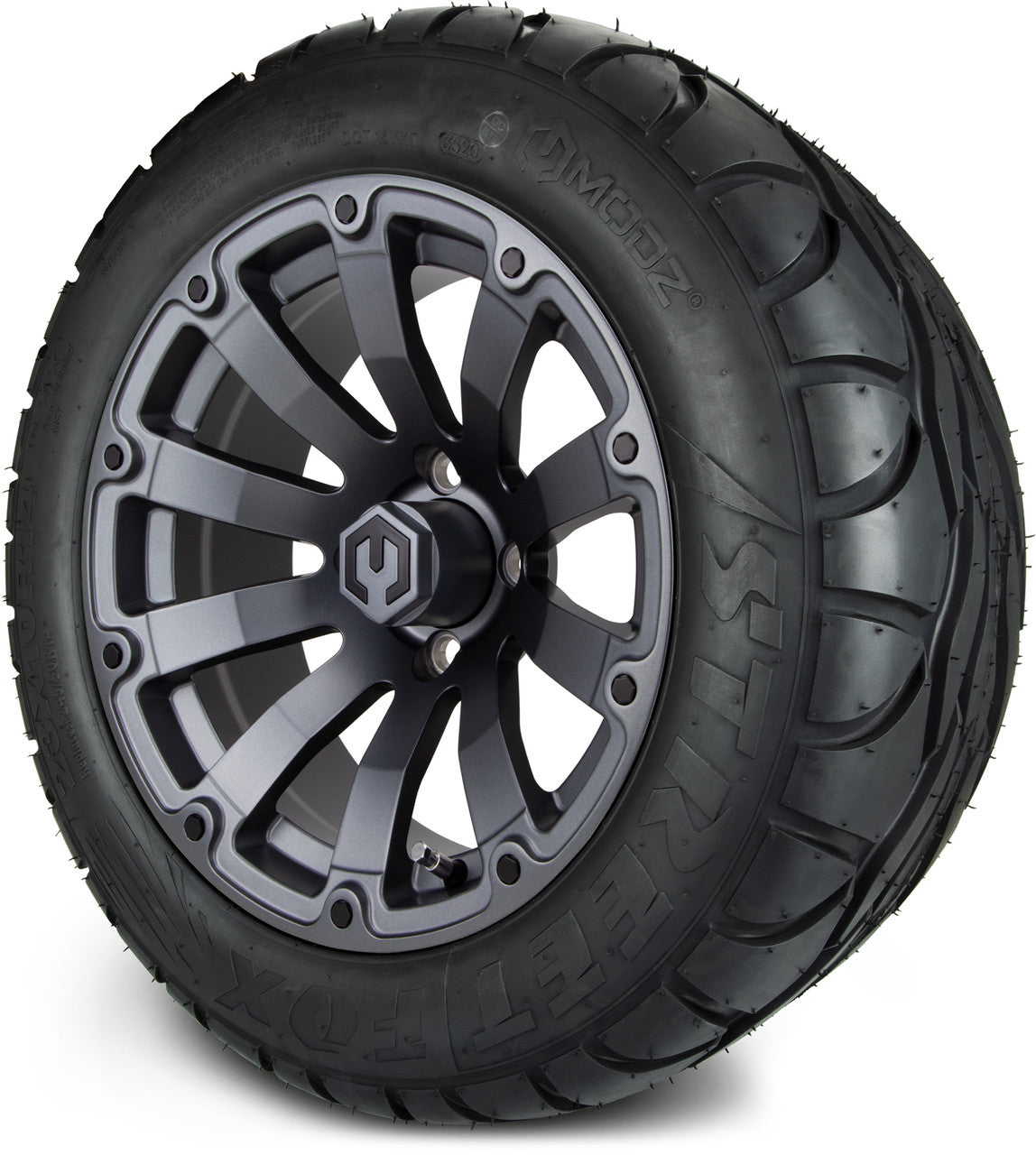 MODZ® 14" Bomber Matte Gunmetal Wheels & Street Tires Combo (Odyssey Tesseract Steel Belted Radial 215/35-14)
