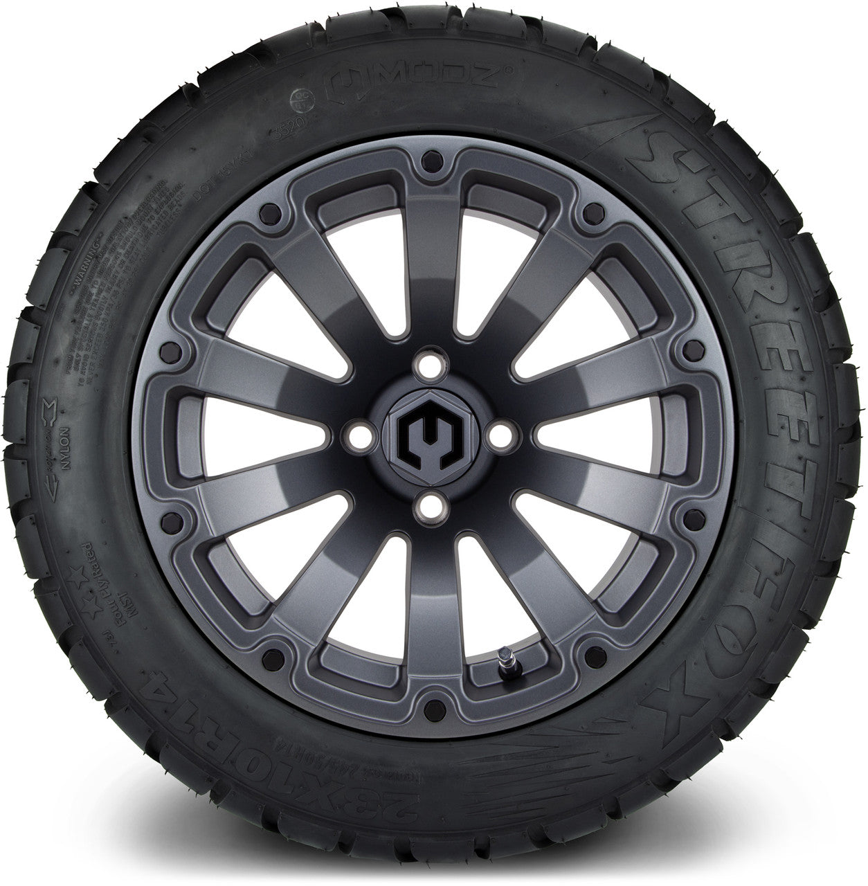 MODZ® 14" Bomber Matte Gunmetal Wheels & Street Tires Combo (MODZ Street Fox Radial 205/40-14)