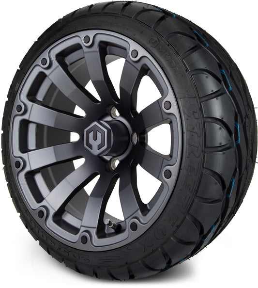 MODZ® 14" Bomber Matte Gunmetal Wheels & Street Tires Combo (MODZ Street Fox Radial 205/40-14)