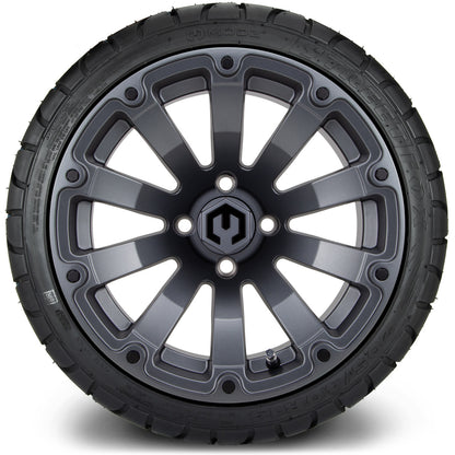 MODZ® 14" Bomber Matte Gunmetal Wheels & Street Tires Combo (Odyssey Tesseract Steel Belted Radial 215/50-14)
