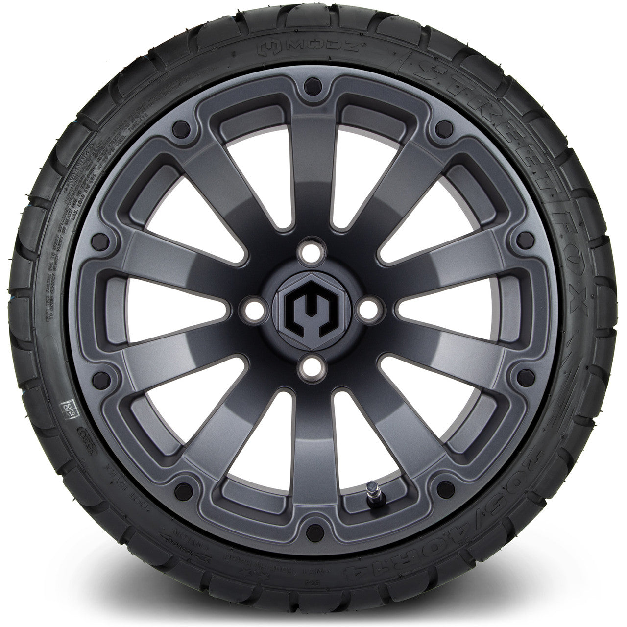 MODZ® 14" Bomber Matte Gunmetal Wheels & Street Tires Combo (MODZ Street Fox Radial 23x10-14)