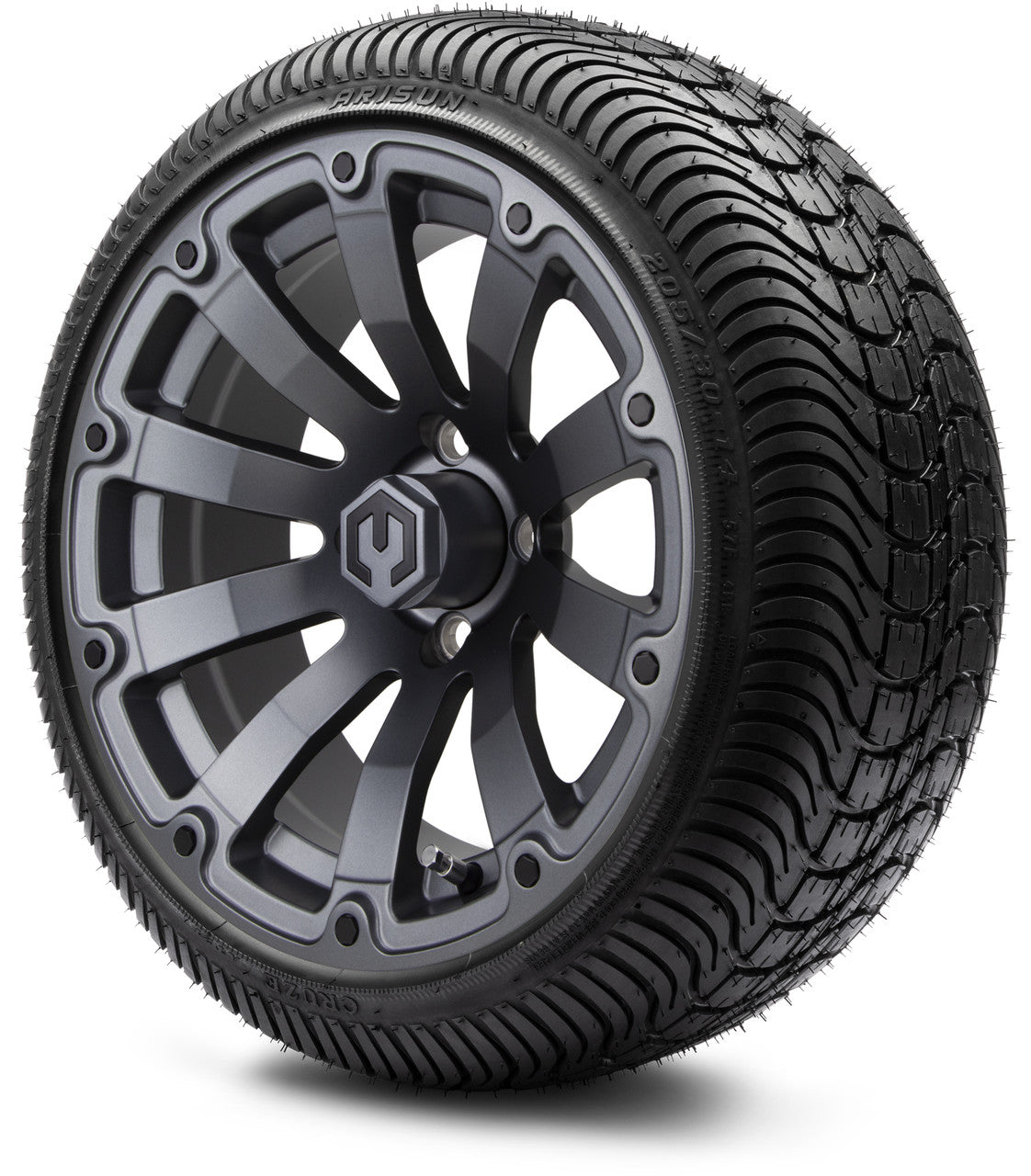 MODZ® 14" Bomber Matte Gunmetal Wheels & Street Tires Combo (MODZ Street Fox Radial 205/40-14)
