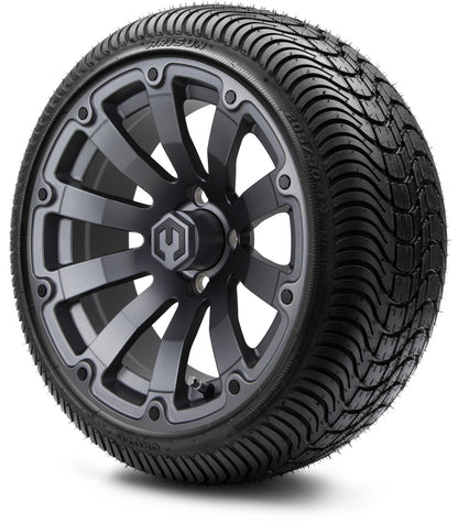 MODZ® 14" Bomber Matte Gunmetal Wheels & Street Tires Combo (Odyssey Tesseract Steel Belted Radial 215/35-14)