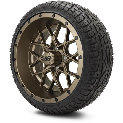 MODZ® 14" Vortex Matte Bronze Wheels & Street Tires Combo (Odyssey Tesseract Steel Belted Radial 215/35-14)