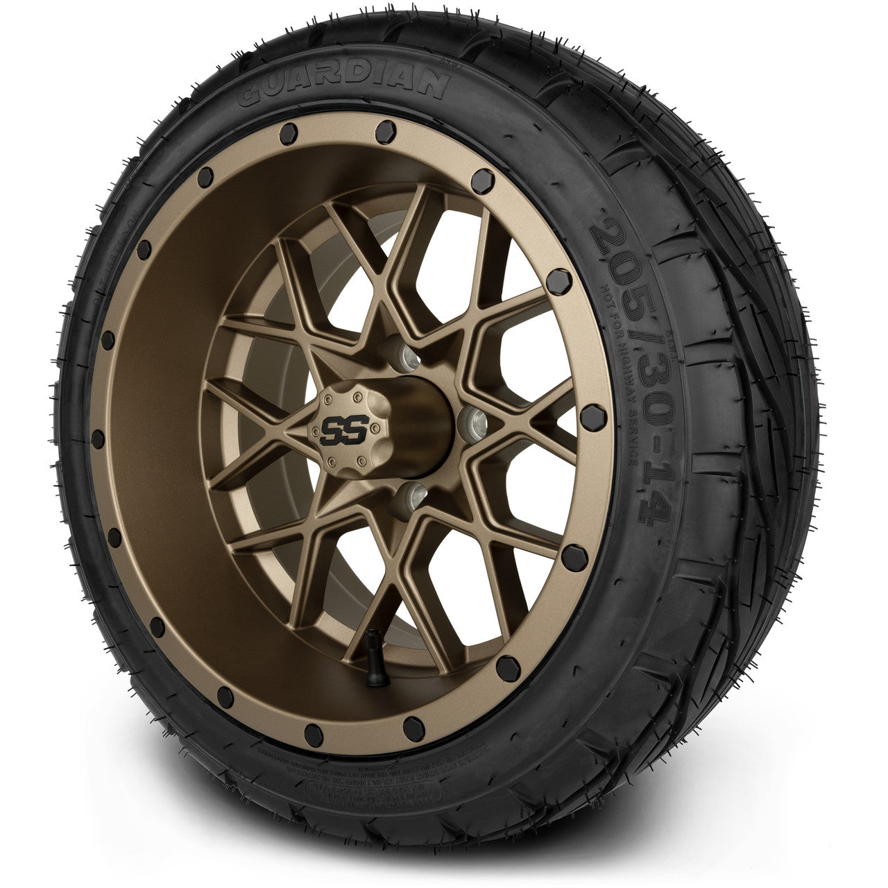 MODZ® 14" Vortex Matte Bronze Wheels & Street Tires Combo (Arisun Cruze 205/30-14)