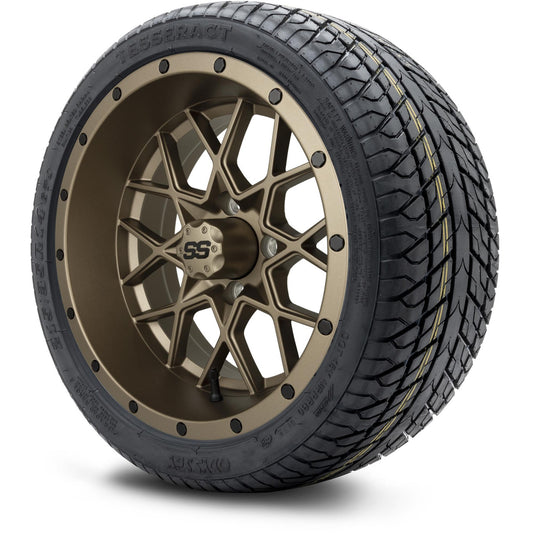 MODZ® 14" Vortex Matte Bronze Wheels & Street Tires Combo (Odyssey Tesseract Steel Belted Radial 215/35-14)