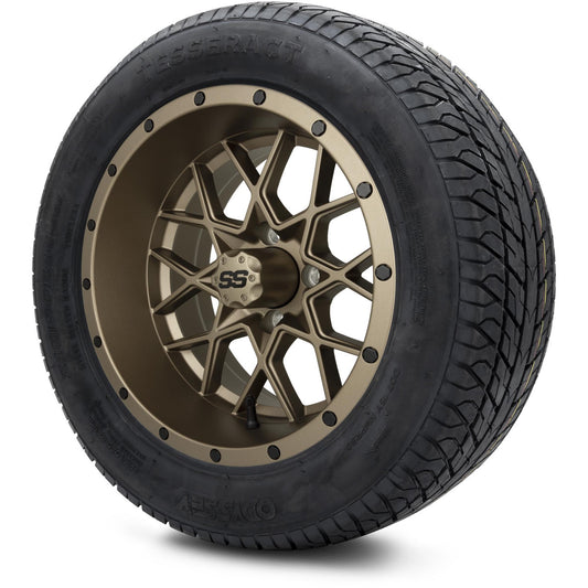 MODZ® 14" Vortex Matte Bronze Wheels & Street Tires Combo (Odyssey Tesseract Steel Belted Radial 215/50-14)