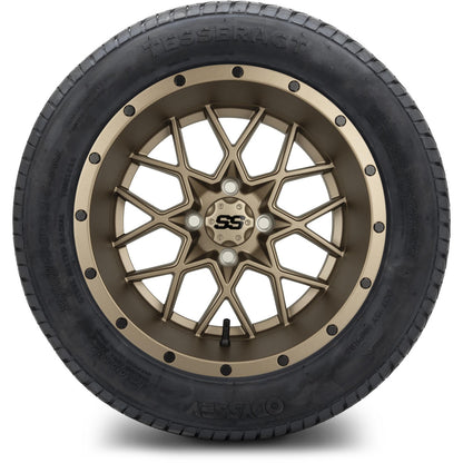 MODZ® 14" Vortex Matte Bronze Wheels & Street Tires Combo (Odyssey Tesseract Steel Belted Radial 215/50-14)