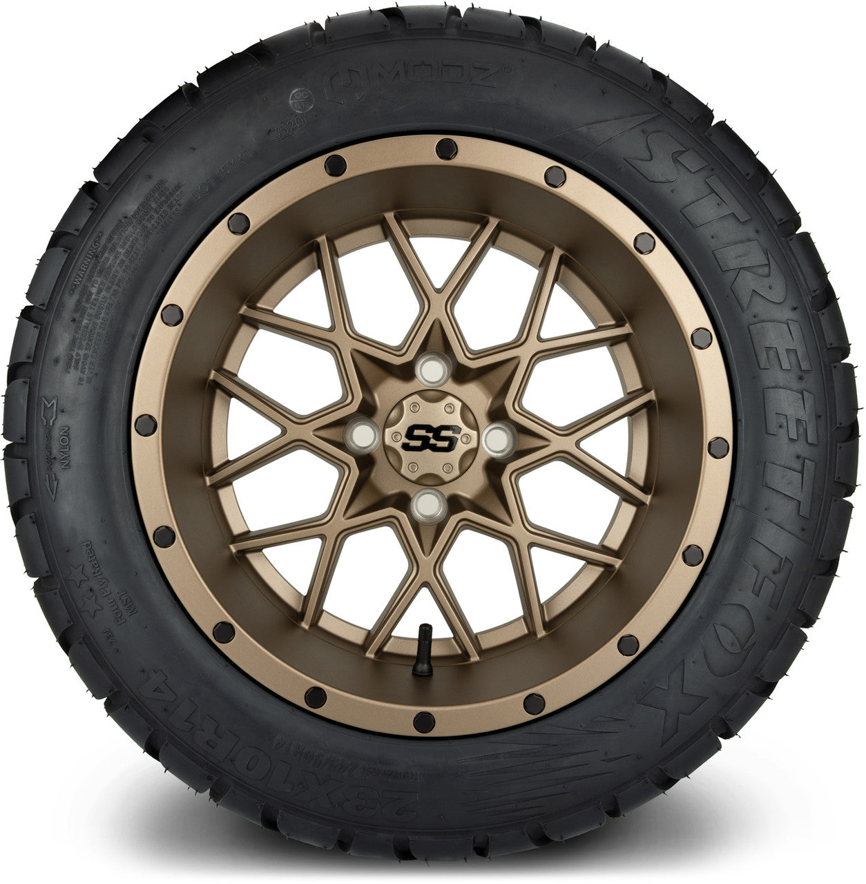 MODZ® 14" Vortex Matte Bronze Wheels & Street Tires Combo (Arisun Cruze 205/30-14)