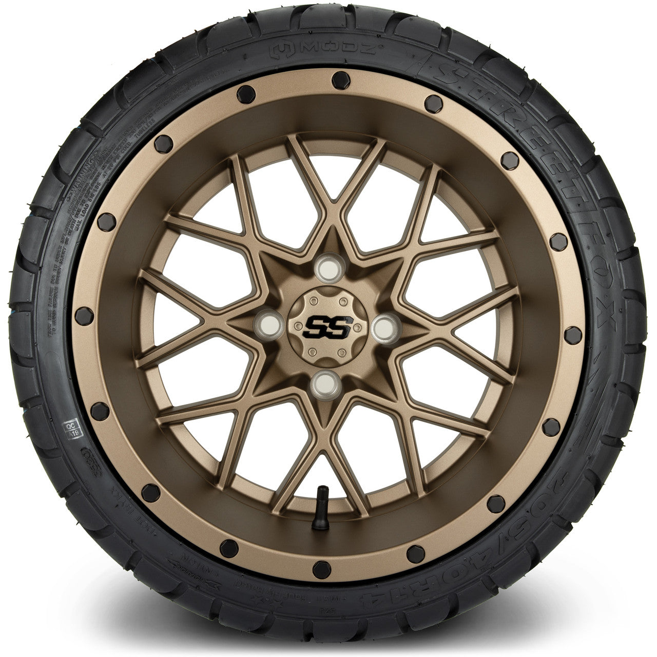 MODZ® 14" Vortex Matte Bronze Wheels & Street Tires Combo (MODZ Street Fox Radial 205/40-14)