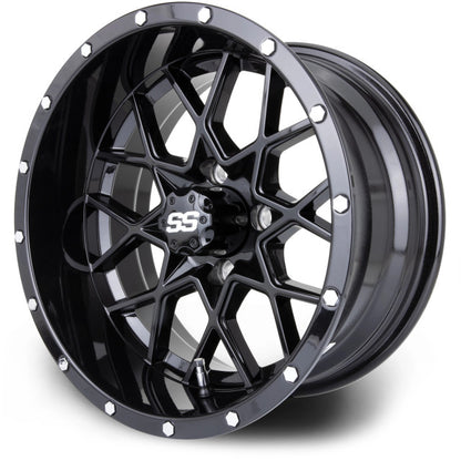 MODZ® 14" Vortex Glossy Black Wheels & Street Tires Combo (MODZ Guardian 205/30-14)