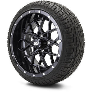 MODZ® 14" Vortex Glossy Black Wheels & Street Tires Combo (Arisun X-Sport 205/30-14)