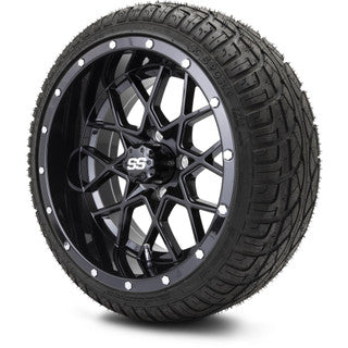 MODZ® 14" Vortex Glossy Black Wheels & Street Tires Combo (Arisun X-Sport 205/30-14)
