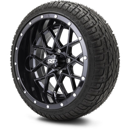 MODZ® 14" Vortex Glossy Black Wheels & Street Tires Combo (MODZ Street Fox Radial 23x10-14)