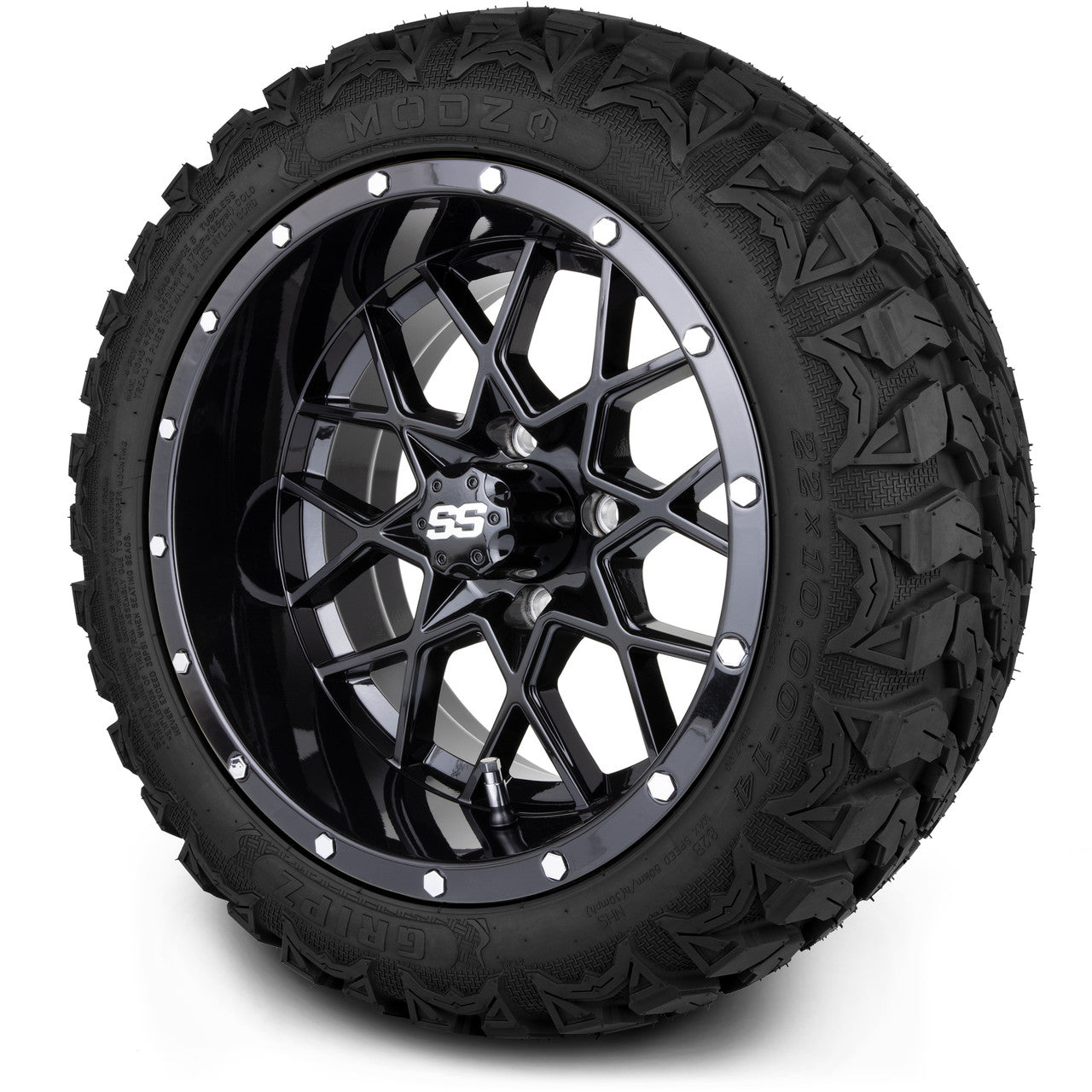 MODZ® 14" Vortex Glossy Black Wheels & Off-Road Tires Combo (Arisun X-Trail All-Terrain 23x10-14)