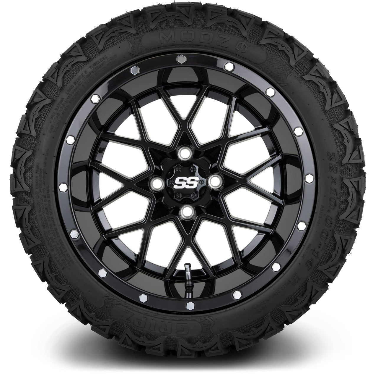MODZ® 14" Vortex Glossy Black Wheels & Off-Road Tires Combo (Xcomp Gladiator 23-10-14 Radial)