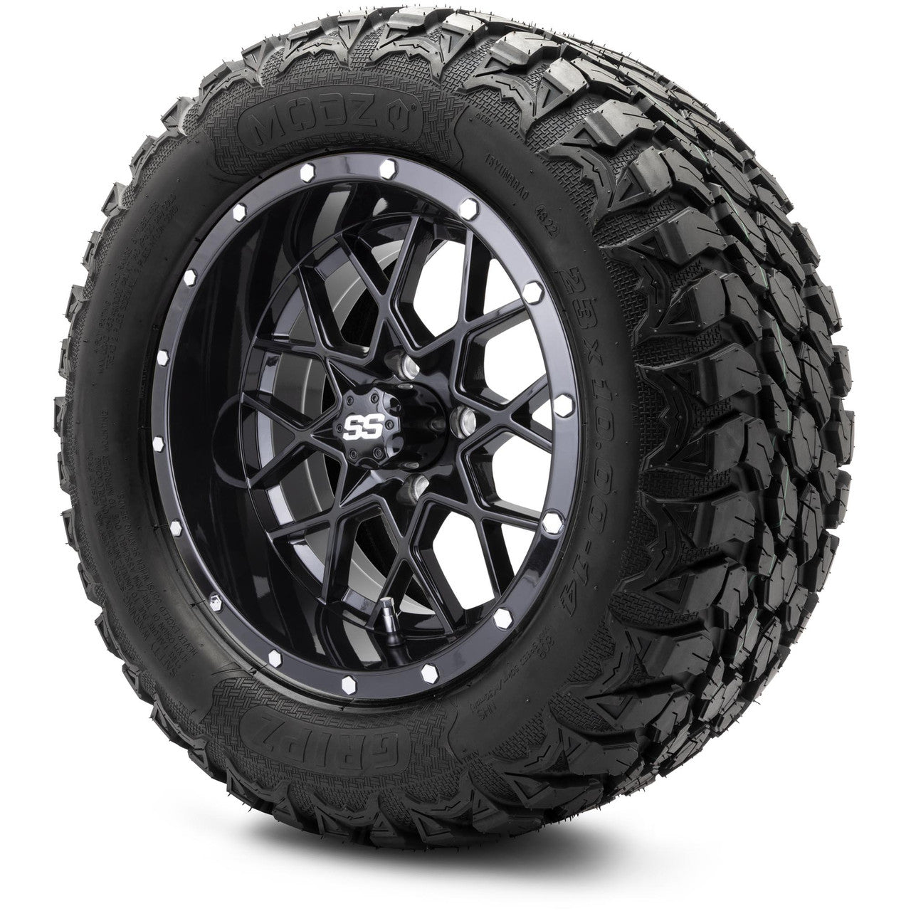 MODZ® 14" Vortex Glossy Black Wheels & Off-Road Tires Combo (Arisun X-Armory All-Terrain 23x10-14 Radial)