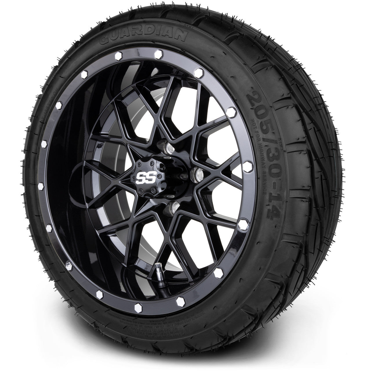 MODZ® 14" Vortex Glossy Black Wheels & Street Tires Combo (MODZ Street Fox Radial 23x10-14)