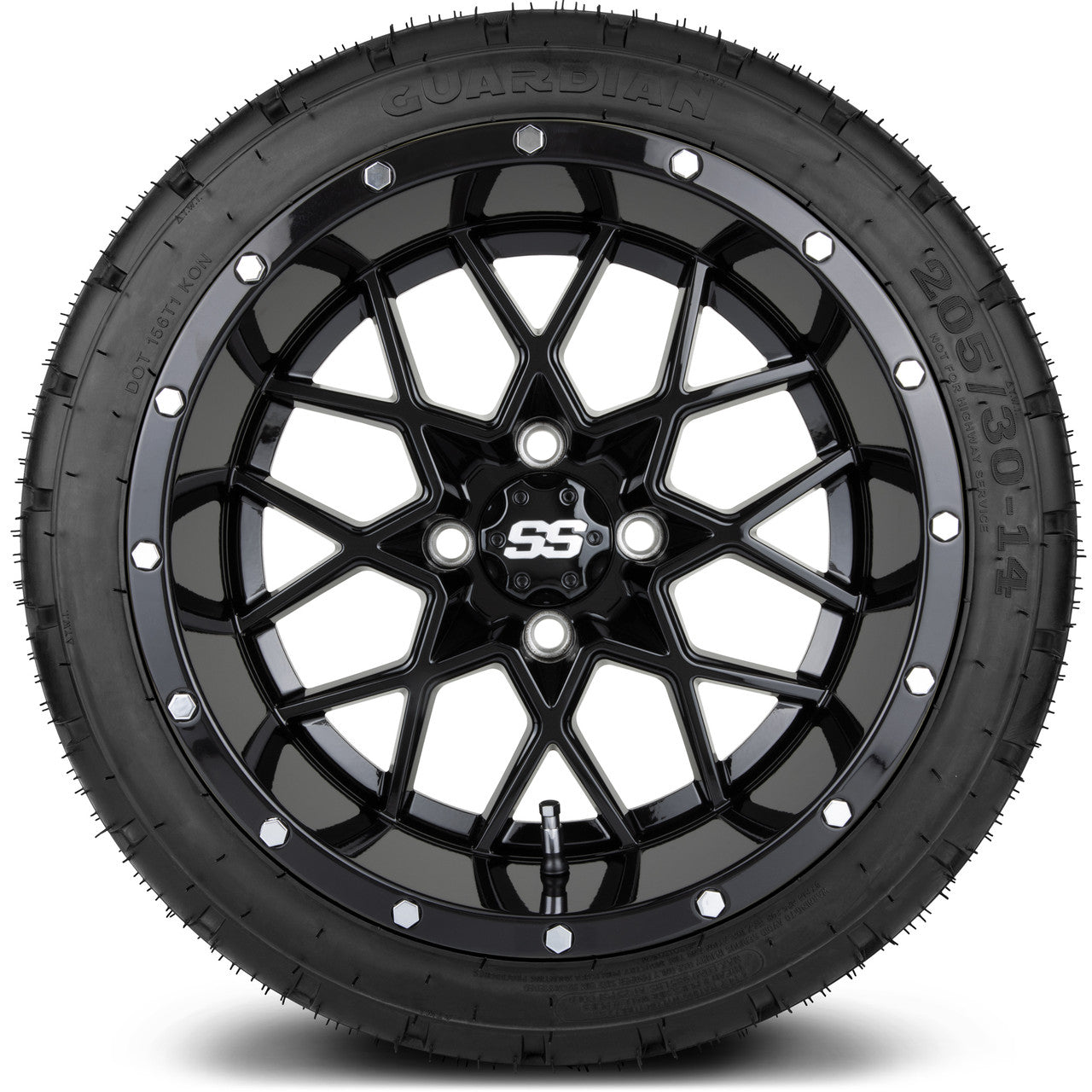 MODZ® 14" Vortex Glossy Black Wheels & Street Tires Combo (MODZ Street Fox Radial 23x10-14)