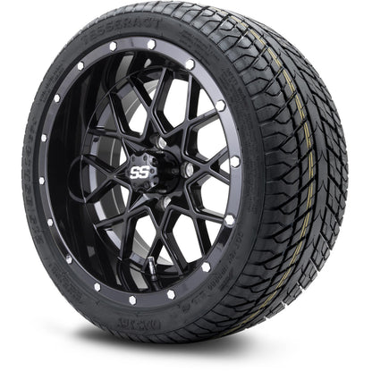 MODZ® 14" Vortex Glossy Black Wheels & Street Tires Combo (Arisun Cruze 205/30-14)