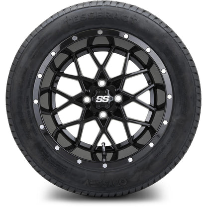 MODZ® 14" Vortex Glossy Black Wheels & Street Tires Combo (Arisun Cruze 205/30-14)