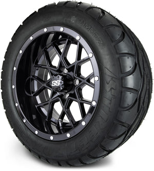 MODZ® 14" Vortex Glossy Black Wheels & Street Tires Combo (MODZ Street Fox Radial 23x10-14)