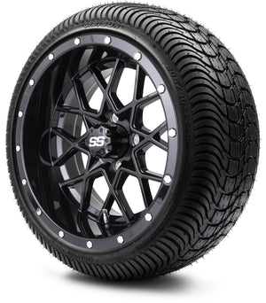 MODZ® 14" Vortex Glossy Black Wheels & Street Tires Combo (Arisun Cruze 205/30-14)