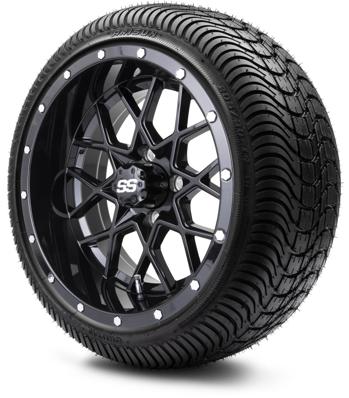 MODZ® 14" Vortex Glossy Black Wheels & Street Tires Combo (MODZ Street Fox Radial 23x10-14)