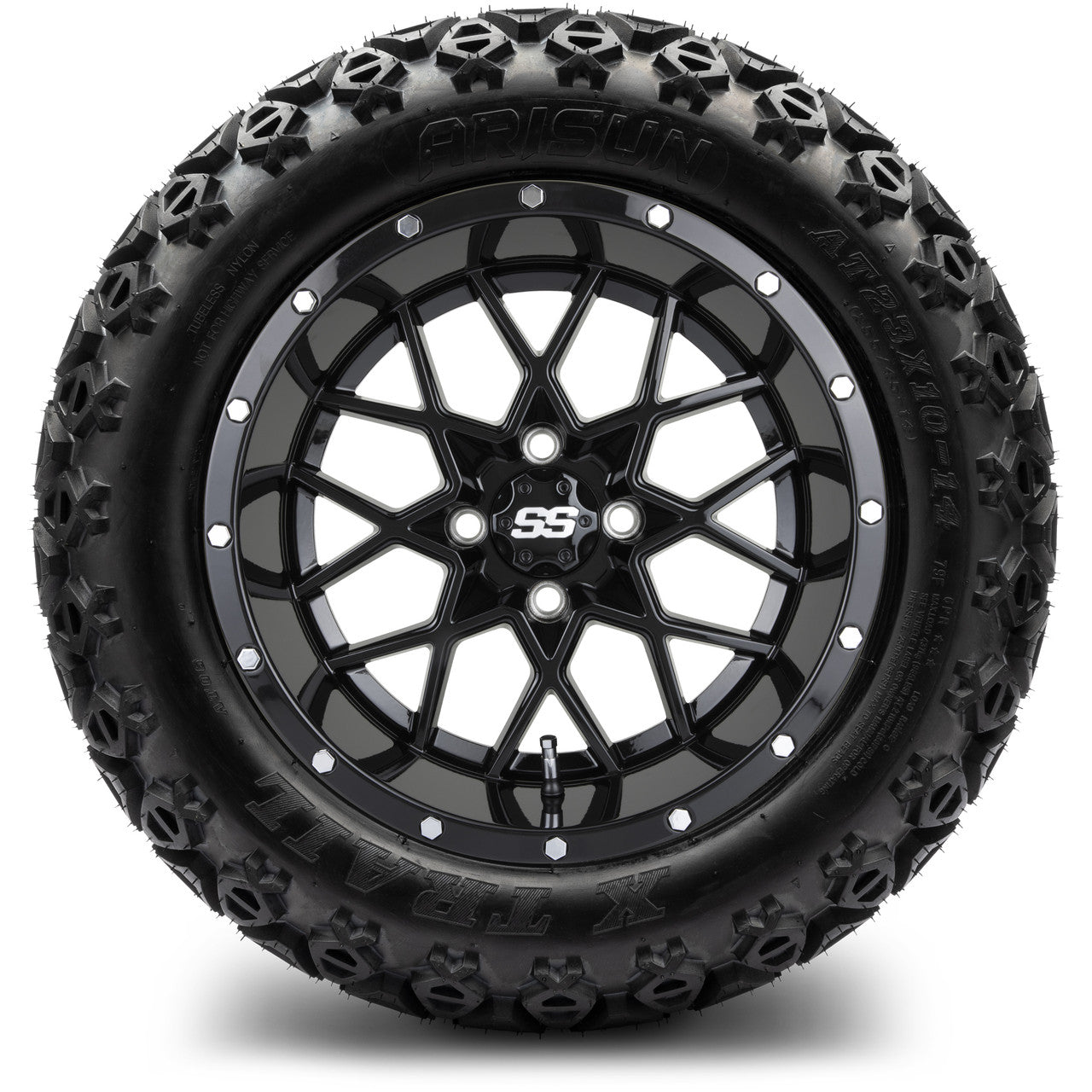 MODZ® 14" Vortex Glossy Black Wheels & Off-Road Tires Combo (Arisun X-Trail All-Terrain 23x10-14)