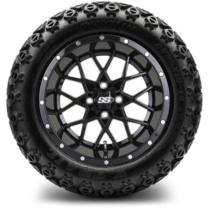 MODZ® 14" Vortex Glossy Black Wheels & Off-Road Tires Combo (Arisun X-Trail All-Terrain 23x10-14)