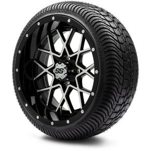 MODZ® 14" Vortex Machined Black Wheels & Street Tires Combo (Arisun Cruze 205/30-14)